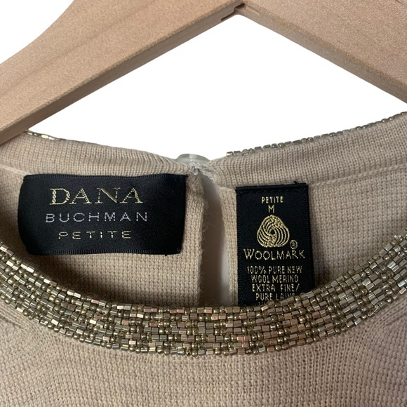 Dana Buchman gold sleeveless layering sweater with gold beads 100% merino wool - Picture 2 of 11